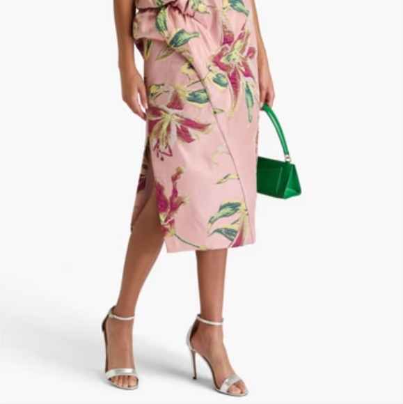 New Marchesa Notte Draped One-Shoulder Floral Jacquard Midi Cocktail Dress NWT - Picture 8 of 16